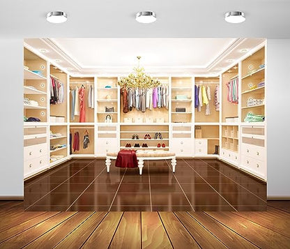 BELECO 5x3ft Fabric Luxury Cloakroom Backdrop Modern Apartment Interior Dressing Room White Wardrobe Closet Chandelier Background for Video Conference Zoom Meetings Home Office Photo Studio Props