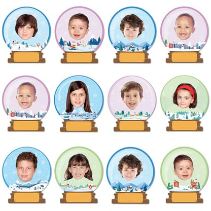 60pcs Winter Theme DIY Cutouts Snow Globe Bulletin Board Decoration Set Christmas Snow Globe Paper Cut-Outs Decor for Winter Holiday DIY Photo Craft Xmas Party School Classroom Wall Door Supplies - style: Snow Globe