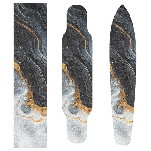 STAYTOP Black Gold Marble Texture Skateboard Grip Tape Sheet 44x10inch,Non Slip Waterproof Sandpaper Scooter Grip Tape Longboard Griptape - size: M：44.1x10.1inch
