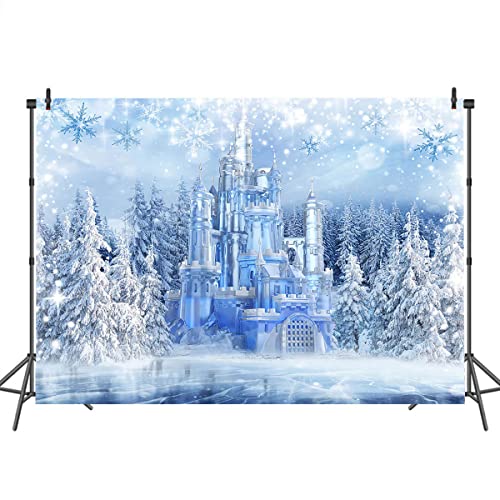 Mocsicka Winter Frozen Wonderland Backdrop Wonderland Party Decorations Crystal Ice Castle Photography Background for Kids Photo Studio Props - size: 10x7ft