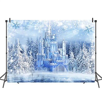 Mocsicka Winter Frozen Wonderland Backdrop Wonderland Party Decorations Crystal Ice Castle Photography Background for Kids Photo Studio Props - size: 10x7ft