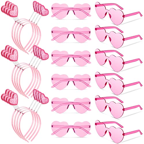 MTLEE 24 Pcs Valentines Heart Head Boppers Headbands and Heart Shape Sunglasses Valentines Party Supplies Wedding Photo Prop - color: Pink