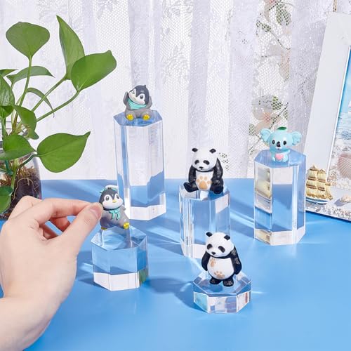 BENECREAT 5 Pcs Acrylic Blocks, Clear Hexagon Display Pedestals, Display Blocks Tabletop Display Stand, Photography Props for Miniature Collectible Jewelry Watch and Decor Displaying