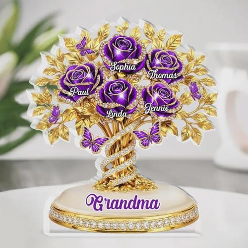 LOVELYPOD Personalized Rose Flower Mama 2D Acrylic Plaque, Custom Name Mommy And Kids Plaque, Mother's Day Mom Gift, Grandma Gifts, Mama Birthday Gifts from Kids, Custom Shape Family Block - color: Design #2