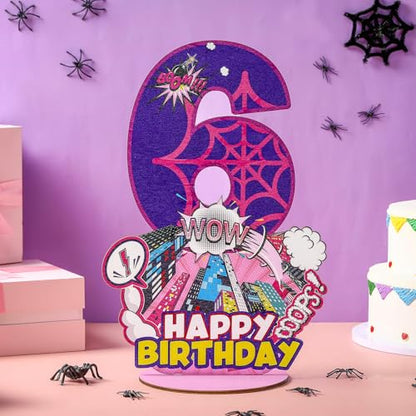 Baderke Pink Spider Theme Birthday Number Sign 16.7'' Purple Spider Birthday Centerpiece for Party Decor Wooden Table Photo Prop(6th) - style: 6th
