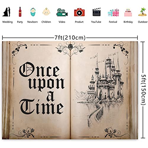 Fairy Tale Books Backdrop Once Upon a Time Backdrops Ancient Castle Princess Romantic Wedding Birthday Party Decorations Magic Book Background Banner Props 7x5FT - size: 7x5 FT