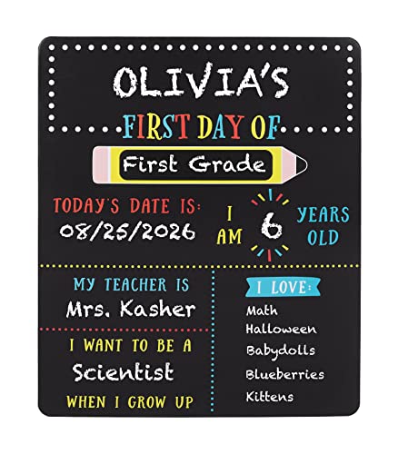 Kate & Milo First and Last Day of School Chalkboard Sign, Reusable Double Sided Back to School Photo Prop with Chalk, Kids Milestone Board - style: First and Last Day School Chalkboard