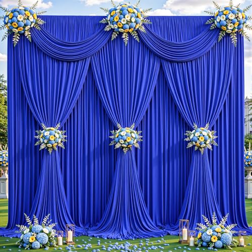 4 Panles Royal Blue Backdrop Curtains - Wrinkle Free Fabric Backdrop Curtain for Photoshoot, 10FT Wedding Party Photo Backdrop Drapes for Birthday Baby Shower Photography Stage Background Decorations - color: Royal Blue, size: W4' x H10'(4 panels)