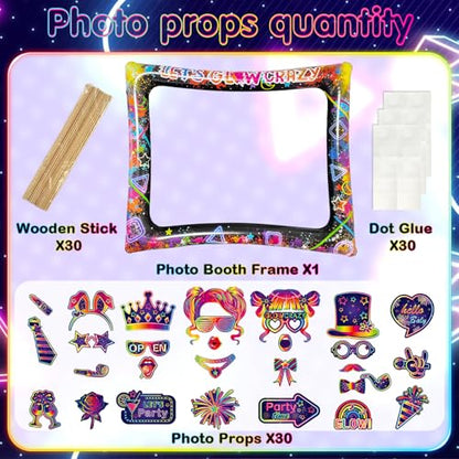 Glow Neon Inflatable Photo Frame & Props, 30Pcs Neon Photo Booth Props with Let's Glow Crazy Inflatable Selfie Picture Frame for Neons Disco Black Light Party Supplies - color: Let's Glow