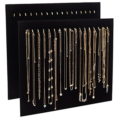 Genie Crafts 2 Pack Jewelry Display for Selling, Black Velvet Boutique Necklace Stands Boards with Hooks for Pop Up Shop (15 x 12 x 4.5 In)