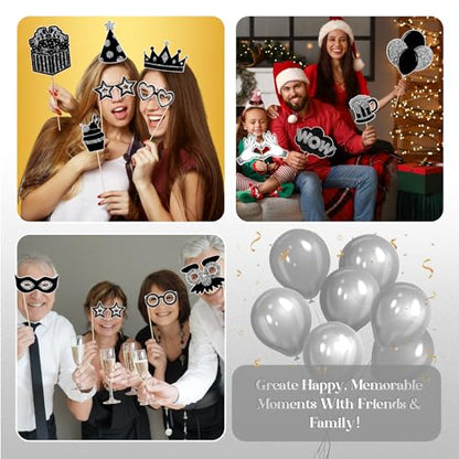 36PCS Silver and Black Photo Booth Prop, Photo Props for New Years Eve Party Supplies 2026 Birthday Party Photobooth New Year Graduation Anniversary Mother's Day Father's Day - color: Rose Gold and Black