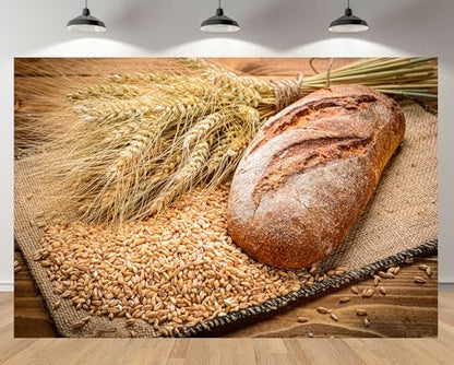 8x6ft Bread Backdrop Fresh Loaf Wheat Ears Grains Burlap Rustic Bakery Baking Background for Birthday Baking Theme Party Bakery Display Food Photography Decor Photo Studio Booth Props - size: 8x6FT