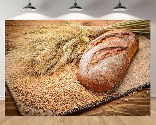 17x10ft Bread Backdrop Fresh Loaf Wheat Ears Grains Burlap Rustic Bakery Baking Background for Birthday Baking Theme Party Bakery Display Food Photography Decor Photo Studio Booth Props - size: 17x10FT