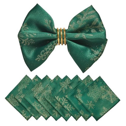 Cloth Napkins Set of 8–Square Jacquard Sparkling Metallic Snowflake Fabric Polyester Washable Reusable Cloth Napkins for Kitchen Dinner Dining Restaurant Wedding Table(Hunter Gold/17x17 Inch) - color: Hunter Gold