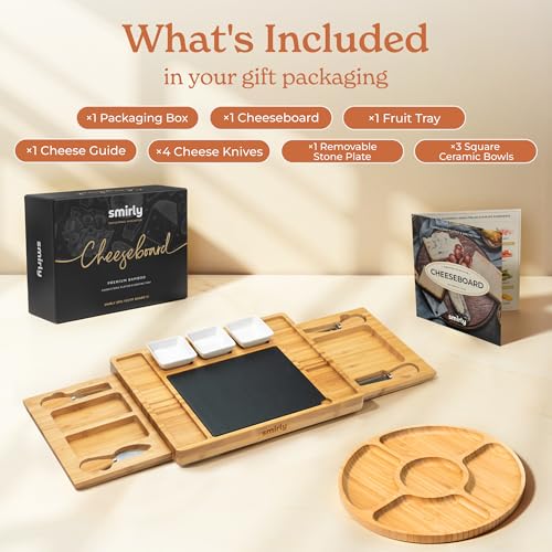 Smirly Charcuterie Board Set - Large Bamboo Cheese Board for Serving - House Warming Gifts New Home, Wedding & Bridal Shower Gift, Birthday Gift for Women - style: 2-Drawer