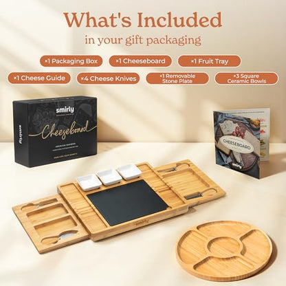 Smirly Charcuterie Board Set - Large Bamboo Cheese Board for Serving - House Warming Gifts New Home, Wedding & Bridal Shower Gift, Birthday Gift for Women - style: 2-Drawer