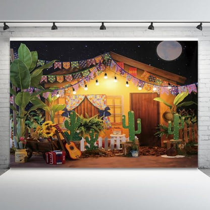 7x5ft Mexican Fiesta Theme Photography Backdrop Rustic Wood House Cactus Carnival Party Decor Baby Shower Birthday Background - size: 7x5ft