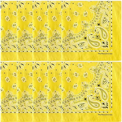 The Peacock Crew Premium Soft Cotton Bandanas Pack for Men and Women Paisley 22 x 22 inches - color: Pack of 10 Magic Yellow