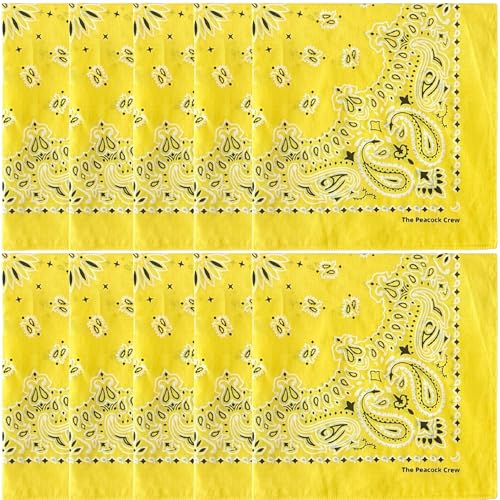 The Peacock Crew Premium Soft Cotton Bandanas Pack for Men and Women Paisley 22 x 22 inches - color: Pack of 10 Magic Yellow