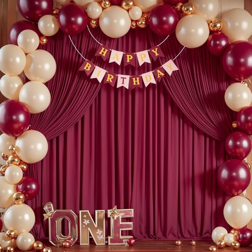 Burgundy Backdrop Curtains 4 Panels - Wrinkle-Free Polyester Photography Drapes for Baby Shower & Birthday Party - 16 X10FT - color: Burgundy, size: W4' x H10'(4 panels)