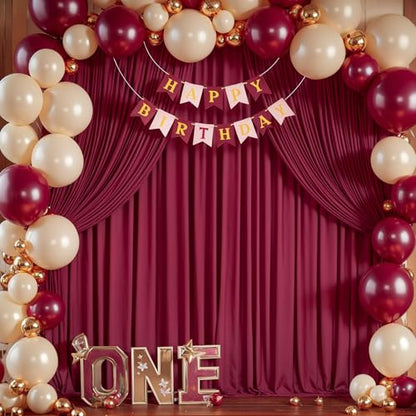 Burgundy Backdrop Curtains 4 Panels - Wrinkle-Free Polyester Photography Drapes for Baby Shower & Birthday Party - 16 X10FT - color: Burgundy, size: W4' x H10'(4 panels)