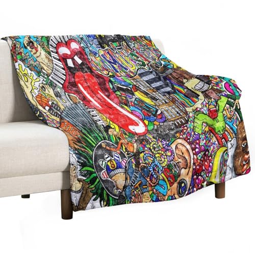 Music Themed Graffiti Throw Blanket Colorful Brick Wall Graffiti Fashion Red Lips 3D Print Blanket for Sofa Bed Couch Chair Or Dorm 30"x40" - color: Style-12, size: 30"x40"