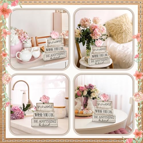 Yuntau 4 Pcs Farmhouse Flower Wooden Tabletop Decor Farmhouse Tiered Tray Decor Rustic Faux Decorative Wood Block Sign Inspired Gift Centerpiece Table sign for Home Shelf Supplies - style: Flower