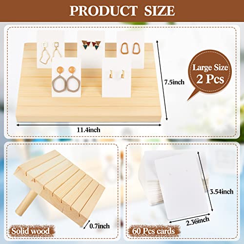 Marsui 62 Pcs Wood Earring Display Stand Earring Card Display 2 Sets of Holder with Cards Jewelry Stands for Selling - color: Wood Color