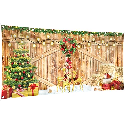Christmas Garage Door Banner, 13 x 6ft Merry Christmas Garage Cover Large Xmas Party Background Decoration for Photography, Holiday Photo Booth Props Outdoor Hanging Decor for Winter Supplies - color: Christmas Gold & Green