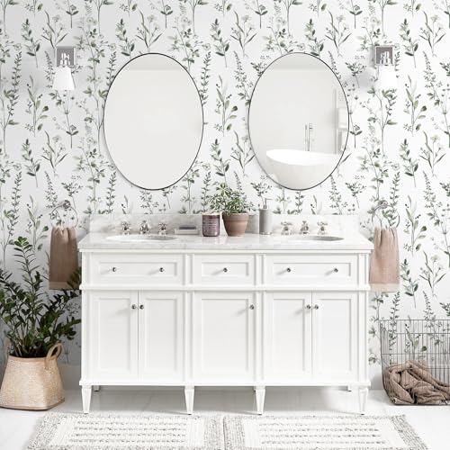 Peel and Stick Wallpaper Green Leaves Wall Paper White Boho Contact Paper 17.3"×393" Left Self-Adhesive Removable for Bedroom Leaf Waterproof Shelf Liner Decal Vinyl Roll - color: Green, size: 17.3" x 393"