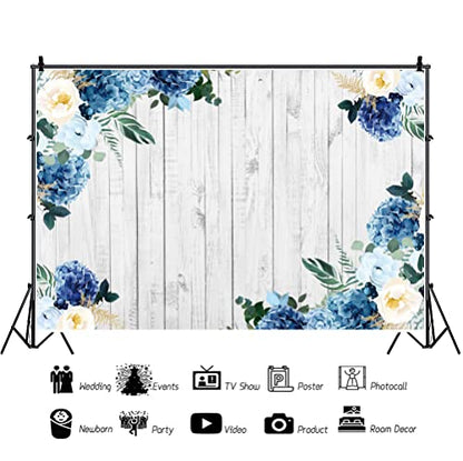 Yeele 10x5ft White Wood Backdrop Spring Rustic White Blue Floral Hydrangeas Camellia Flowers Wooden Texture Wall Photography Background for Birthday Wedding Baby Shower Decor Photo Shoot Studio Prop - size: 10x5ft