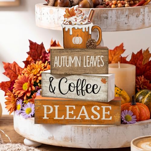 Lineshading 4 Pcs Fall Harvest Decoration for Home Autumn Cup Decor Thanksgiving Rustic Wooden Tiered Tray Decor Cup Gift Pumpkin Ice Cream Tabletop Centerpiece for Coffee - style: Autumn Leaves 2