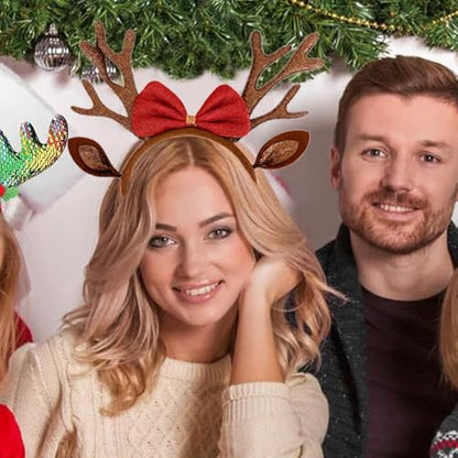 Christmas Antlers Headband Brown Reindeer Ears Head Band for Women Cute Bow Hairband Xmas Holiday Hair Accessories Gift Costume Party Favors - color: Christmas Antlers