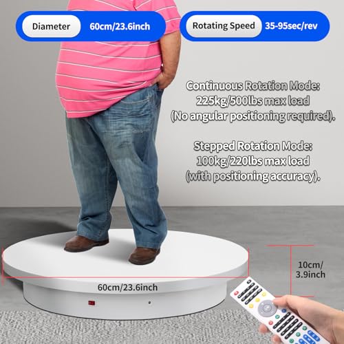 23.6In Remote Large Motorized electric turntable Rotating platform Photography Turntable Motorized lazy susan Base giratoria para for Photography,3D Scanner,Heavy duty display(Load Range:220~500lbs) - size: 23.6inch/White/500Lbs Load