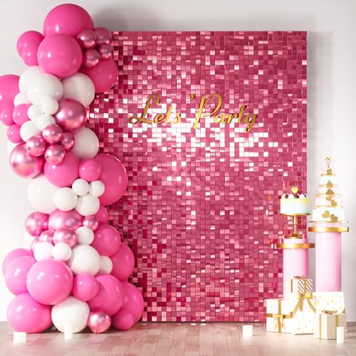 COKAOBE Pink Shimmer Wall Backdrop, 24PCS Square Sequin Shimmer Backdrop Panel, Photo Backdrops for Birthday, Anniversary, Wedding, Graduation & Bachelorette Party Decoration - color: Pink, size: 24pcs (6x4ft)