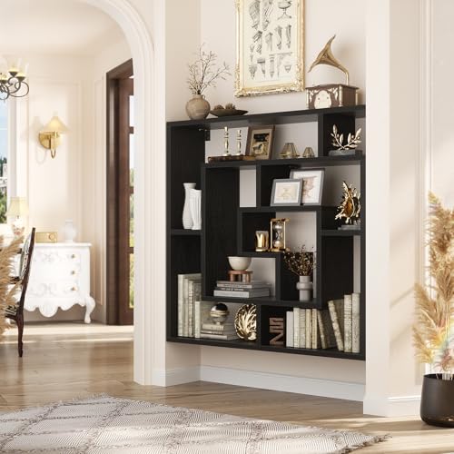 Armocity 5 Tier Display Book Shelf Wall Mounted Bookshelf Freestanding Geometric Bookcase Floating Book Shelves for Wall Bedroom Living Room Home Office, 45.5"(W) * 47"(H), Black - color: Black