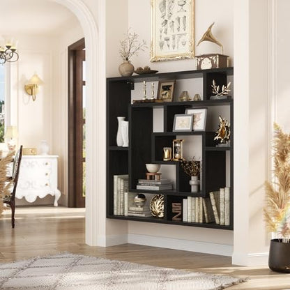 Armocity 5 Tier Display Book Shelf Wall Mounted Bookshelf Freestanding Geometric Bookcase Floating Book Shelves for Wall Bedroom Living Room Home Office, 45.5"(W) * 47"(H), Black - color: Black