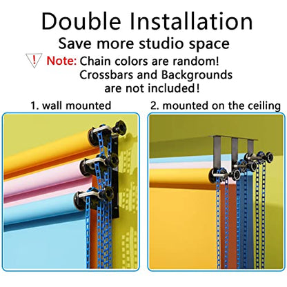 Photography Backdrop Wall Mount 3 Roller Support System, Manual Photo Background Ceiling Holder, Including 2 Tri-fold Hooks, 6 Expand Bars, 3 Chains, for Home Studio Live Stream Game Video - color: 3 Support Rollers