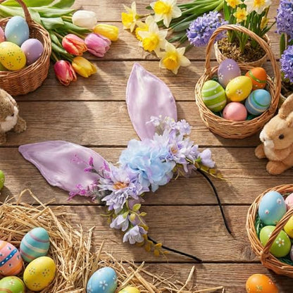Women Easter Bunny Ears Headband Flowers Crown Rabbit Ears Party Headwear - color: purple