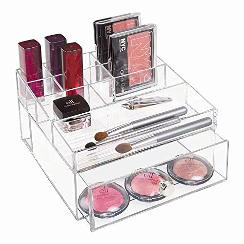 iDesign Clarity BPA-Free Plastic Organizer Drawer with Divided Tray, 6.97" x 6.5" x 3.94", Clear - style: Cosmetic Organizer with Drawer