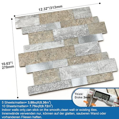 MOFIT Backsplash Tile for Kitchen Peel and Stick Stone Matte Finish,Bathroom Tiles Stickers 3D Wall Panel Linear Mosaic Marble Backsplash Waterproof(5sheets,Castle Brown) - color: Castle Brown, size: 5sheets
