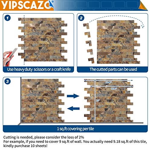 Yipscazo Peel and Stick Stone Metal Backsplash, Stick on Tiles for Backsplash Kitchen (Brown Stone Rock, 10-Pack) - color: Brown Stone Rock