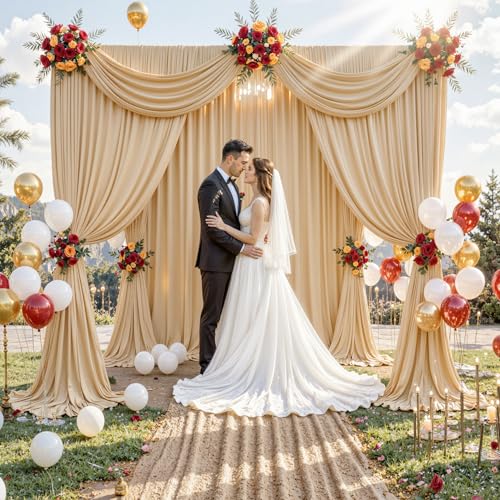 10 ft x 10 ft Wrinkle Free Champagne Backdrop Curtain for Parties, 2 Panels 10ft Polyester Champagne Photo Backdrop Drapes for Graduation Birthday Wedding Party Stage Curtains - color: Champagne, size: 5'(W) x 10'(H), 2 panels