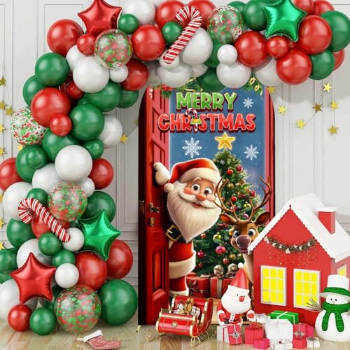 Merry Christmas Arch Backdrop Stand Cover 7.2ft Red Arch Wall Backdrop Christmas Day Round Top Cover Spandex Fabric 2-Sided for Winter Party Xmas Family Holiday Photo - color: Christmas1, size: 7.2FT