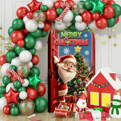 Merry Christmas Arch Backdrop Stand Cover 7.2ft Red Arch Wall Backdrop Christmas Day Round Top Cover Spandex Fabric 2-Sided for Winter Party Xmas Family Holiday Photo - color: Christmas1, size: 7.2FT