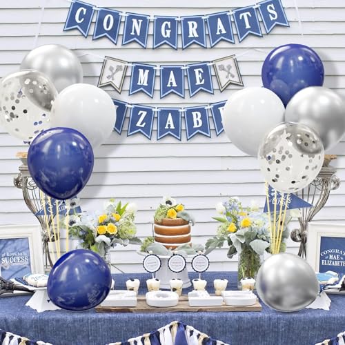 OuMuaMua 62pcs Silver Navy Blue Balloons Kit - 12 Inches Silver Blue Party Decoration Graduation Balloons for Baby Shower Birthday Wedding Graduation Party Decorations Supplies - color: Silver Navy Blue