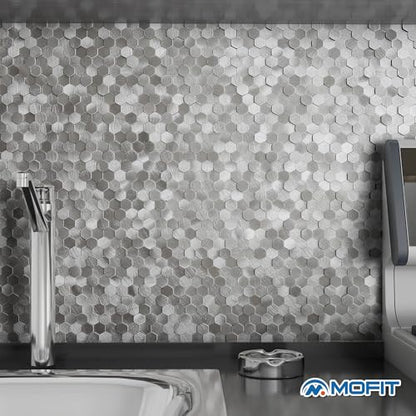 3D Metal Peel and Stick Backsplash for Kitchen,Mini Hexagon Tile Stickers Self Adhesive Wall Tiles Heat Resistant(8 Sheets,Silver) - color: Silver