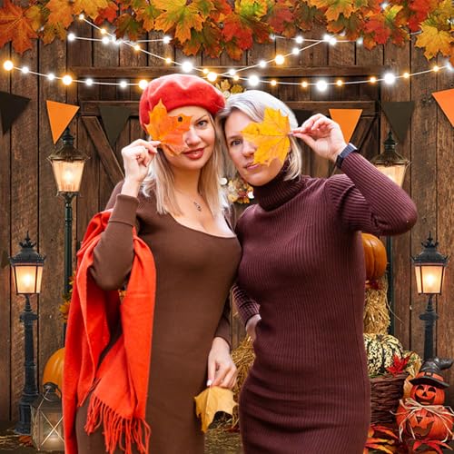 Avezano Fall Thanksgiving Photography Backdrop Autumn Pumpkin Harvest Barn Background Maple Leaves Rustic Wooden Door Garland Backdrops for Portrait Photoshoot Photo Studio (7x10ft) - size: 7x10ft