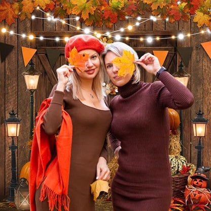 Avezano Fall Thanksgiving Photography Backdrop Autumn Pumpkin Harvest Barn Background Maple Leaves Rustic Wooden Door Garland Backdrops for Portrait Photoshoot Photo Studio (7x10ft) - size: 7x10ft