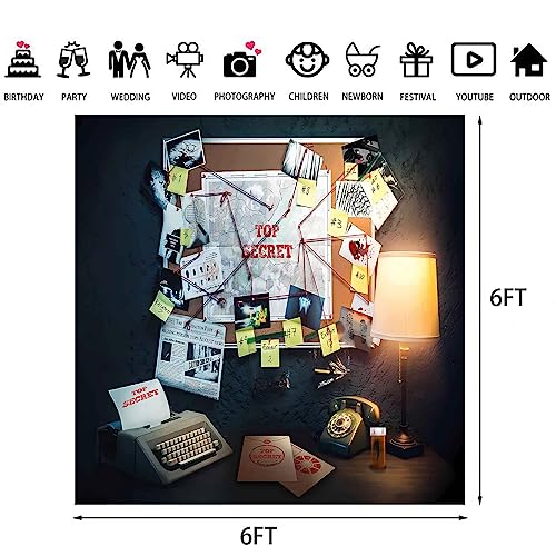 Detective Backdrop, 6x6ft Agent Spy Theme Top Secret Police Office Investigation Photography Background Crime Clue Evidence Murder Mystery Party Decorations Photo Booth Props BJFNPR0149 - size: 6x6